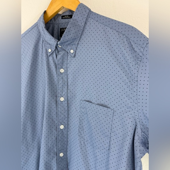 J. Crew Men’s XL Slim Flex Washed Stretch Shirt Blue Polka Dot Button Down NWT - Picture 6 of 10